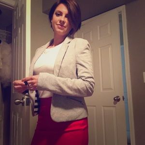 Formal jacket and red skirt outfit!